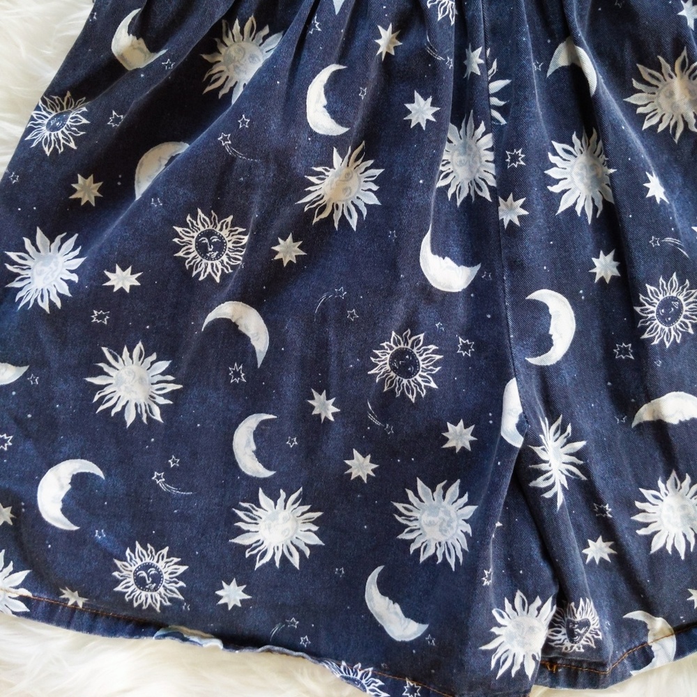 90s Sun and Moon Celestial Shorts Overalls